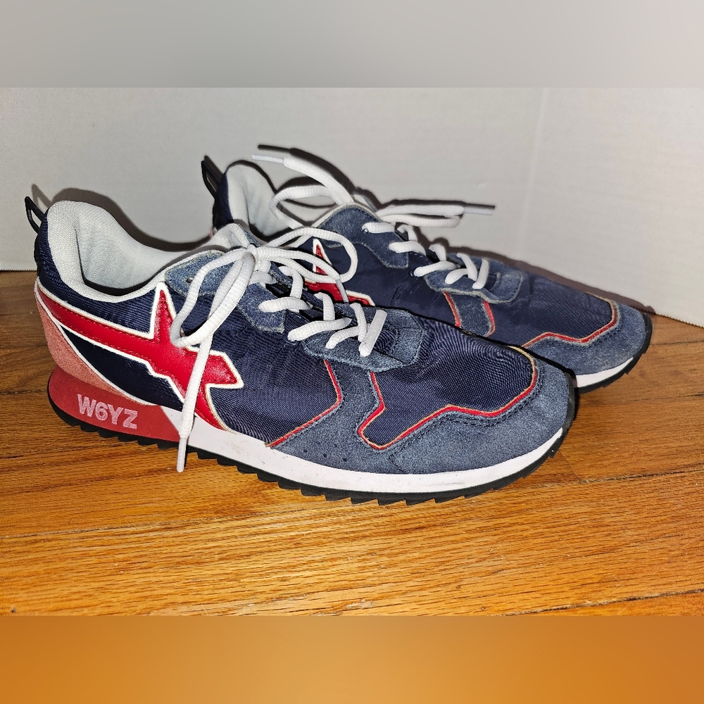 W6YZ Suede and Technical Fabric Sneakers in Blue Red sz 8.5 Mens